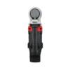 Portable digital audio recorder with red and black body and transparent top dome.