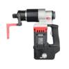 Portable electric rebar cutter with red and black housing, featuring a cylindrical cutting head.