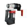 Red and black handheld power tool with cylindrical attachment and grip handle.