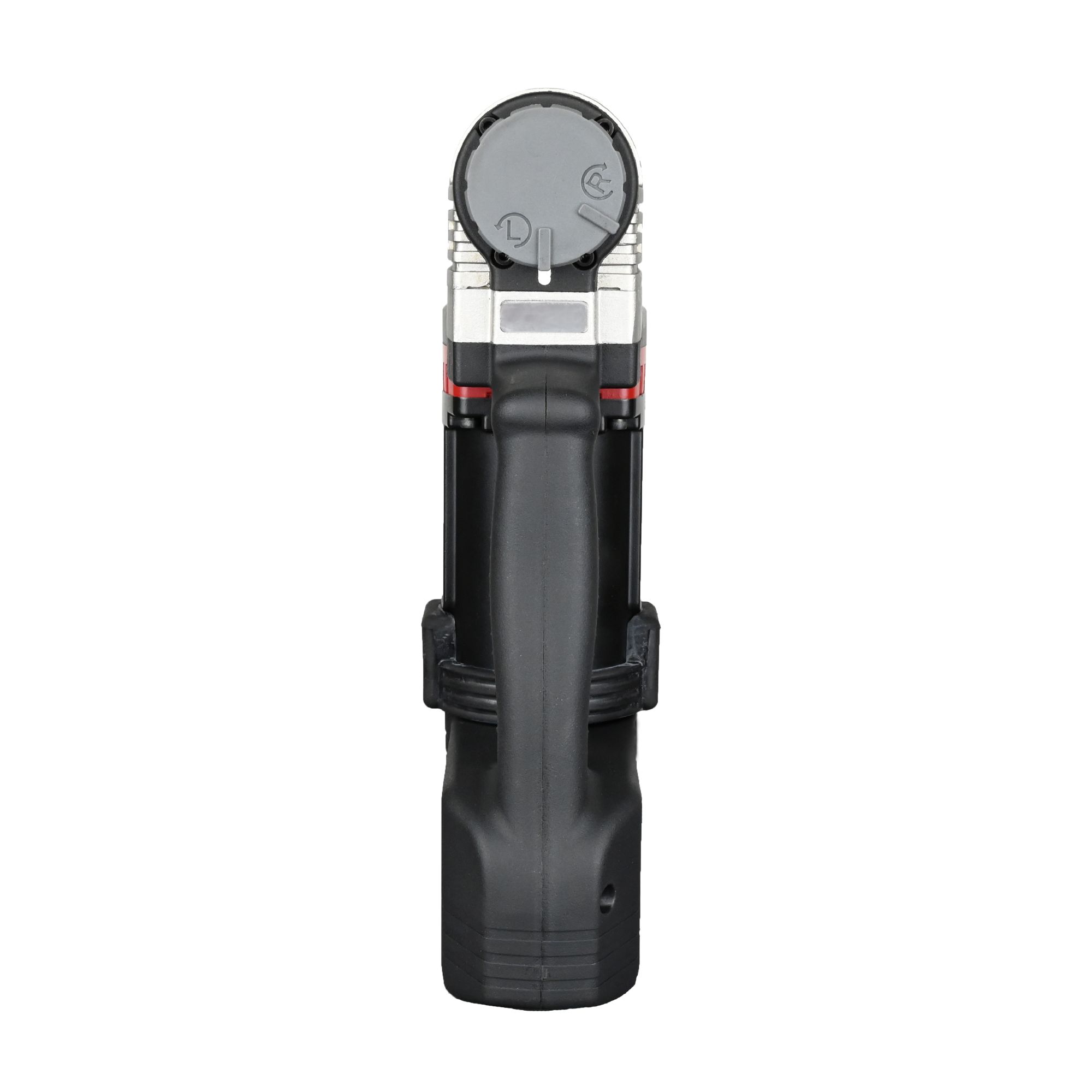 Black handheld digital light meter with gray circular sensor head and red accents.