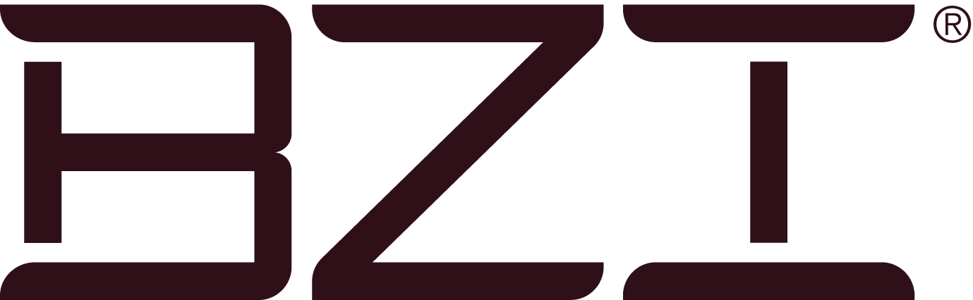 BZI logo in dark brown with registered trademark symbol.